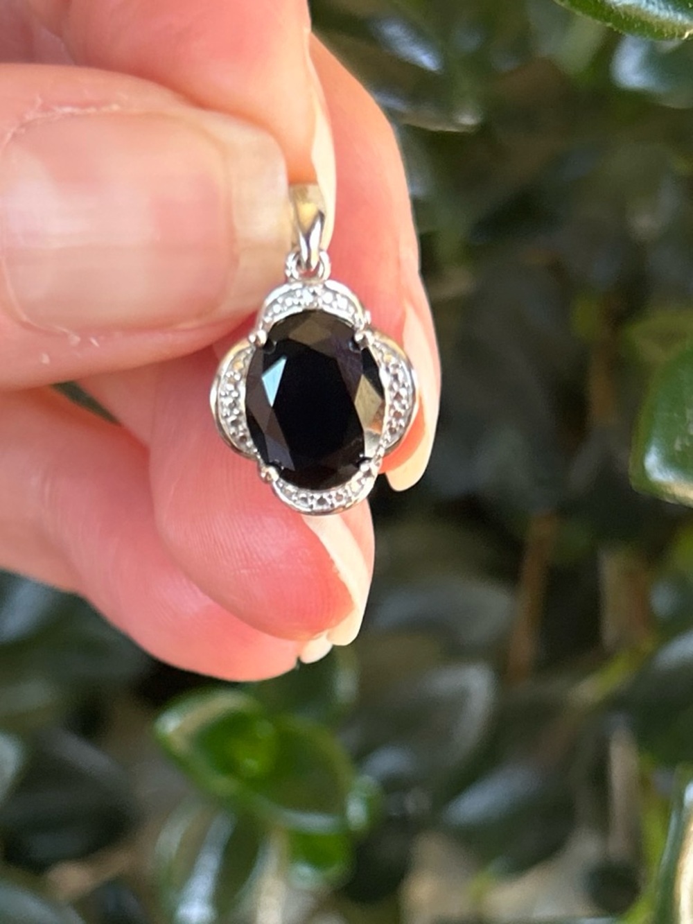 Brand New Sterling Silver & Genuine Black Sapphire Pendant with Natural Diamonds